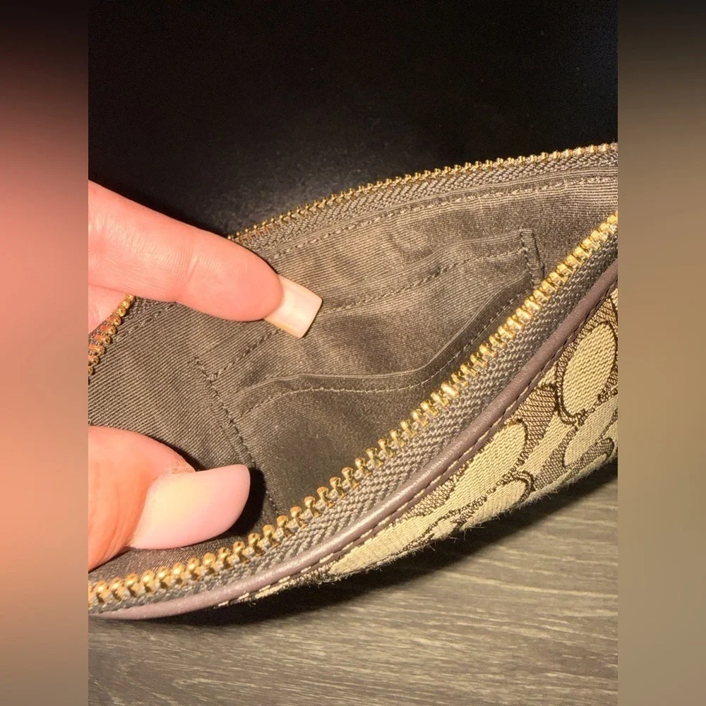Coach Tan and Brown Signature Wristlet